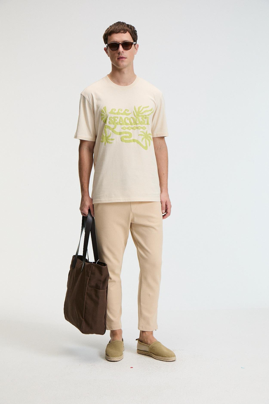 SWEET Erkek %100 Pamuk Oversize Fit Baskılı Kısa Kollu Yuvarlak Yakalı Vanilya T-Shirt