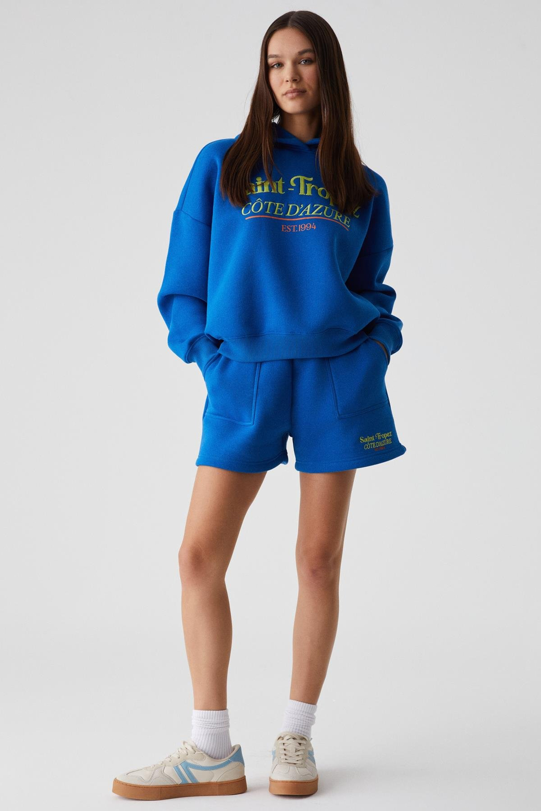 TACNA Kadın Kapüşonlu Uzun Kollu Oversize Mavi Sweatshirt