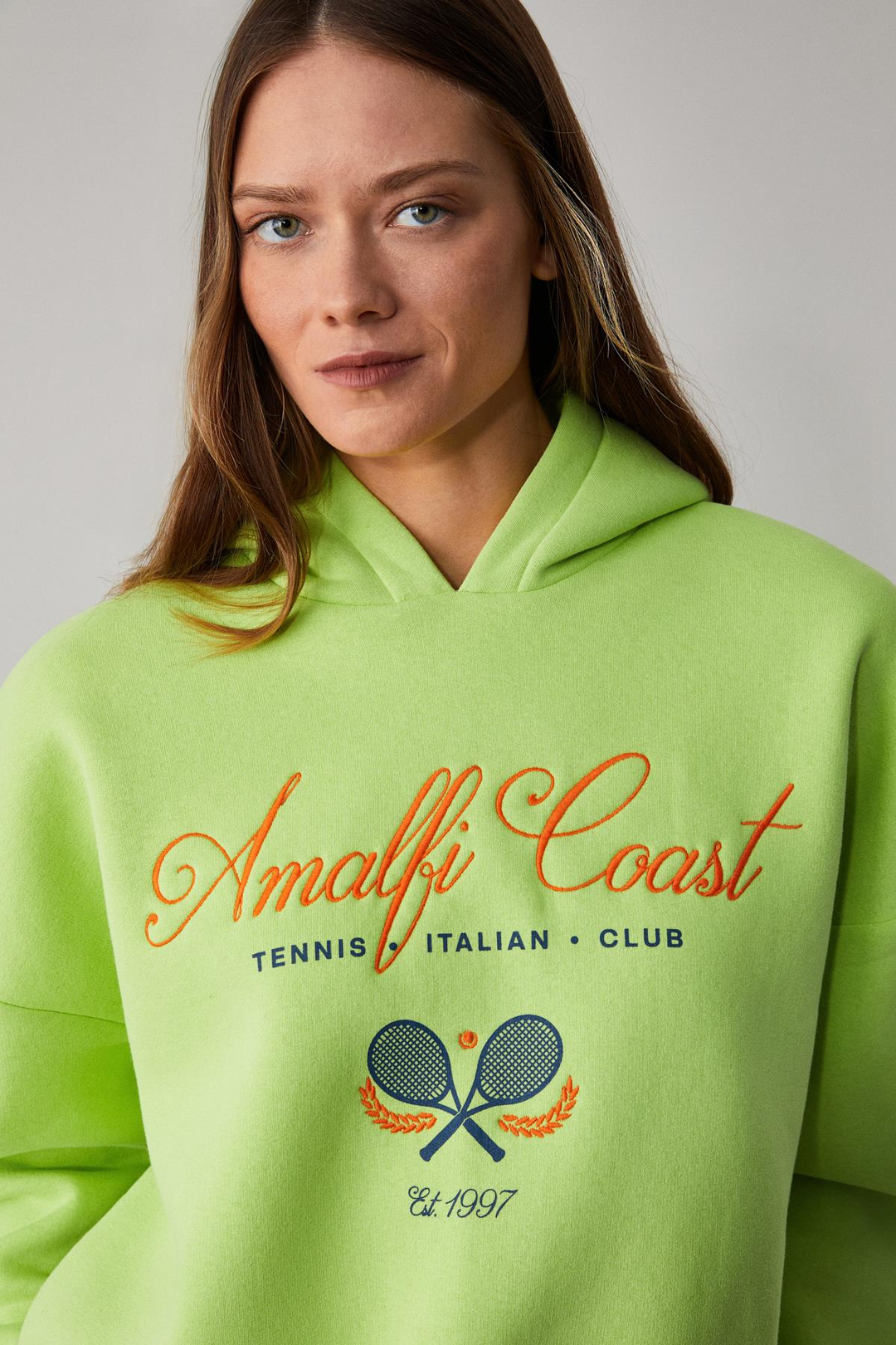 TACNA Kadın Kapüşonlu Uzun Kollu Oversize Yeşil Sweatshirt