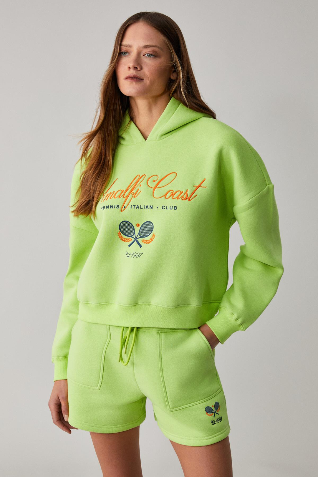 TACNA Kadın Kapüşonlu Uzun Kollu Oversize Yeşil Sweatshirt