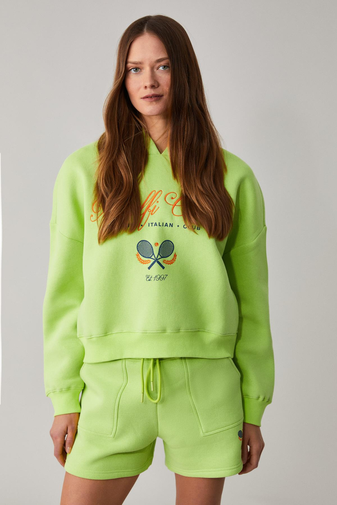 TACNA Kadın Kapüşonlu Uzun Kollu Oversize Yeşil Sweatshirt