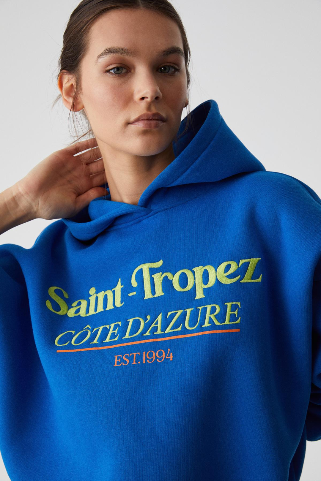 TACNA Kadın Kapüşonlu Uzun Kollu Oversize Mavi Sweatshirt