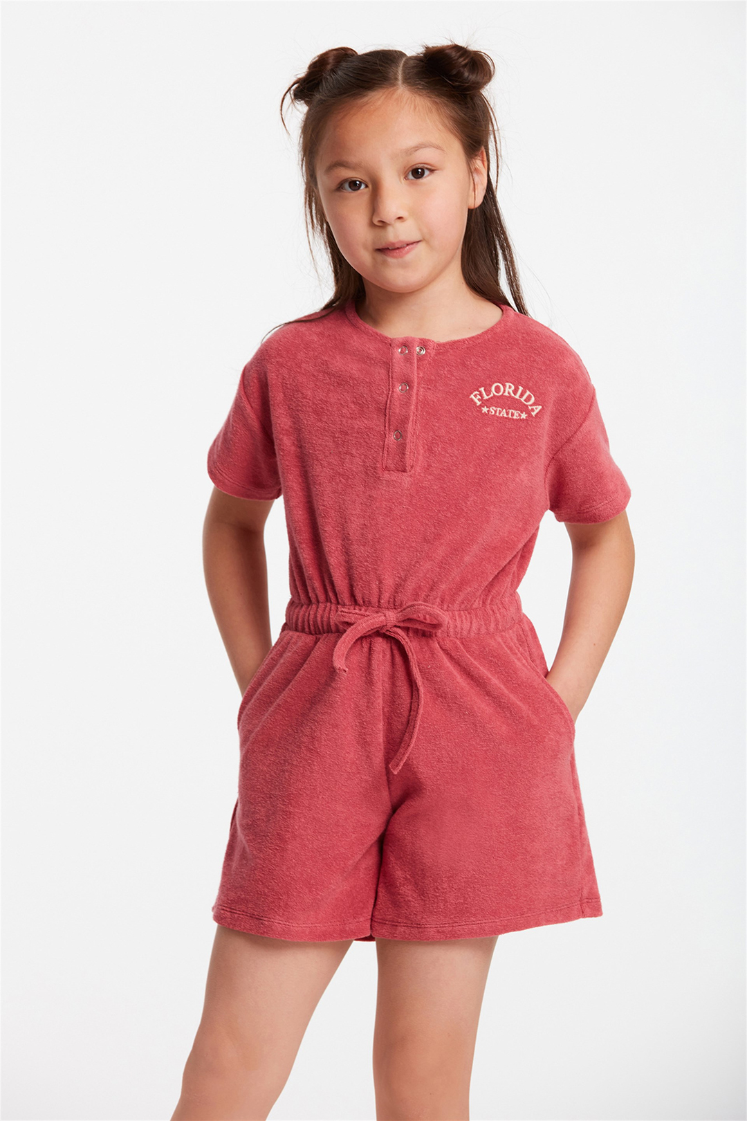 TAFFY Çocuk Bordo Nakışlı-İşlemeli Yuvarlak Yaka Comfort Fit Tulum