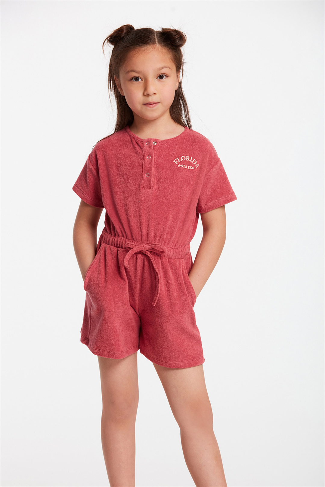 TAFFY Çocuk Bordo Nakışlı-İşlemeli Yuvarlak Yaka Comfort Fit Tulum