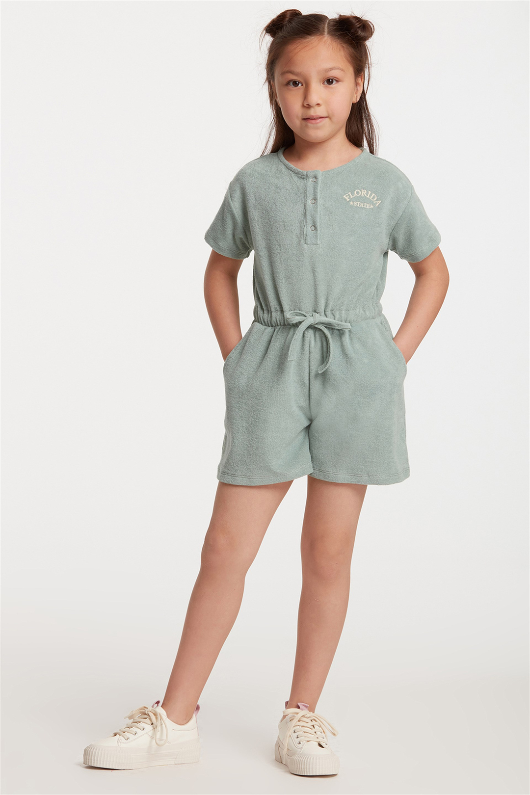 TAFFY Çocuk Mint Yeşili Nakışlı-İşlemeli Yuvarlak Yaka Comfort Fit Tulum