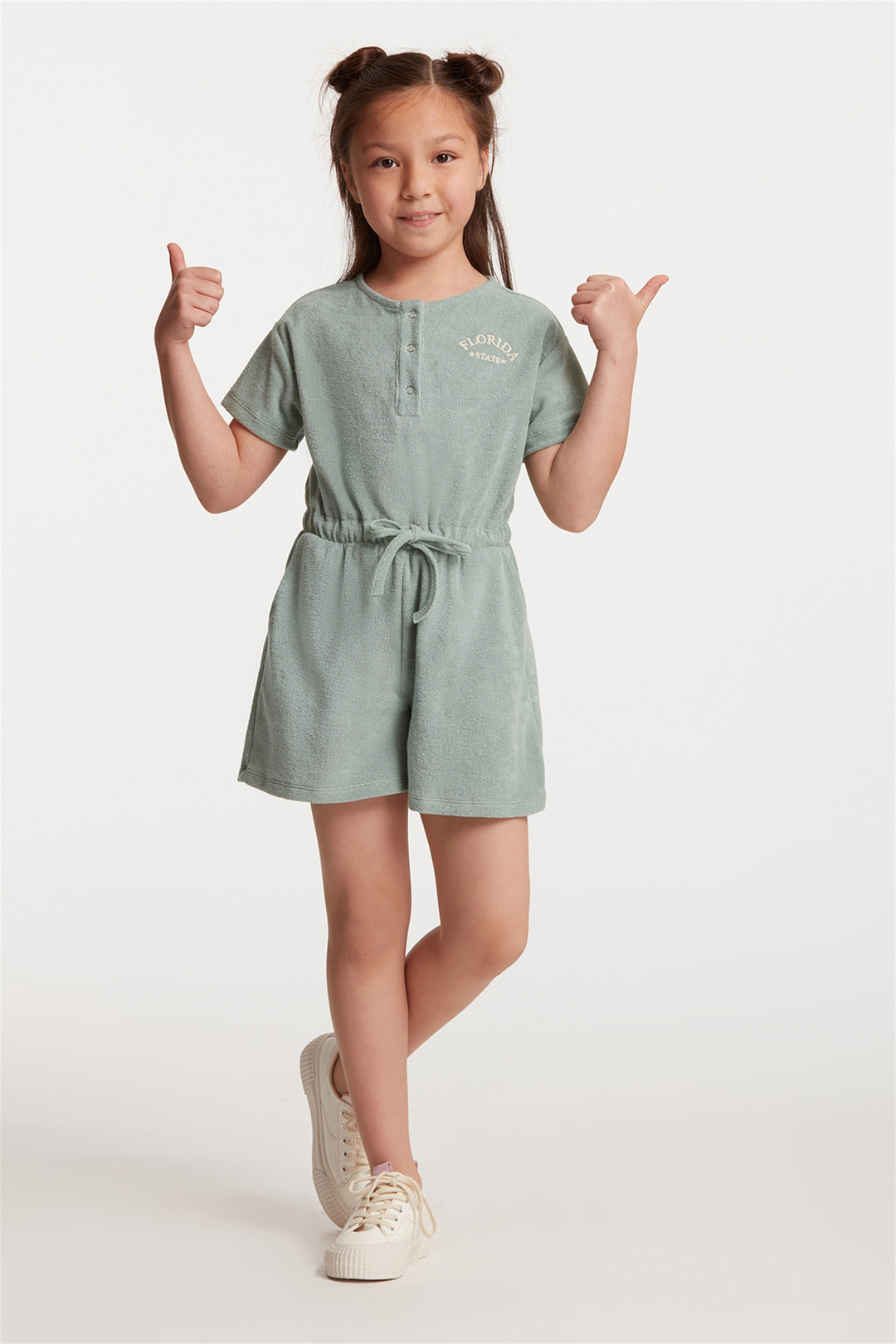 TAFFY Çocuk Mint Yeşili Nakışlı-İşlemeli Yuvarlak Yaka Comfort Fit Tulum