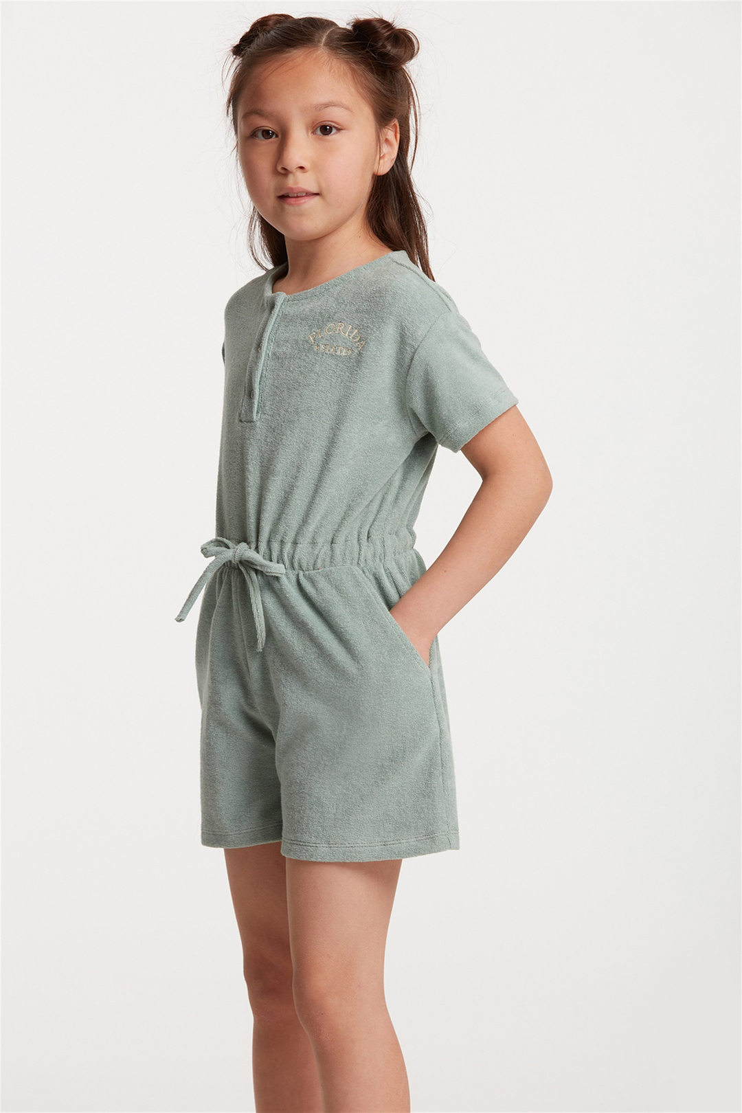 TAFFY Çocuk Mint Yeşili Nakışlı-İşlemeli Yuvarlak Yaka Comfort Fit Tulum