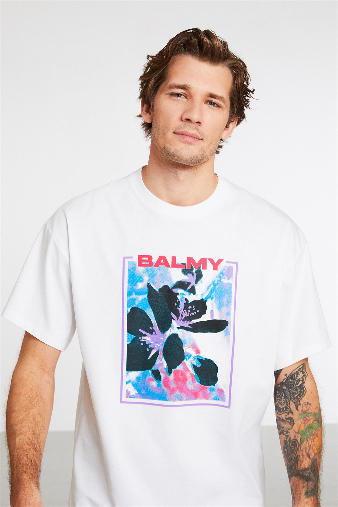 TENDER Erkek Beyaz Baskılı Yuvarlak Yaka Oversize T-Shirt