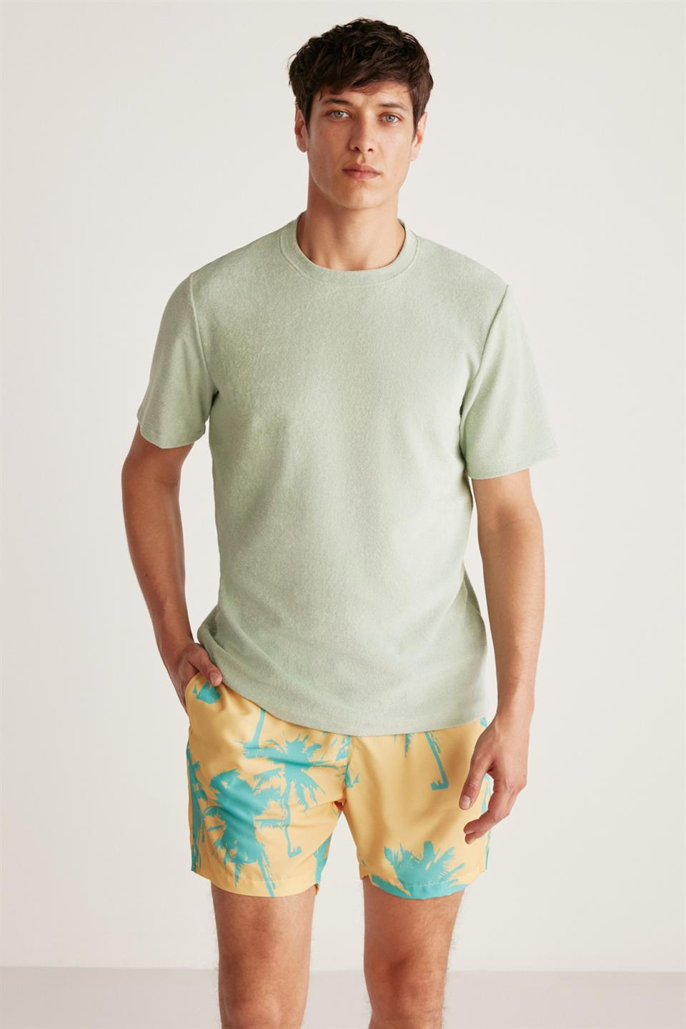 THİAGO Dokuma Regular Sarı  Deniz Şortu