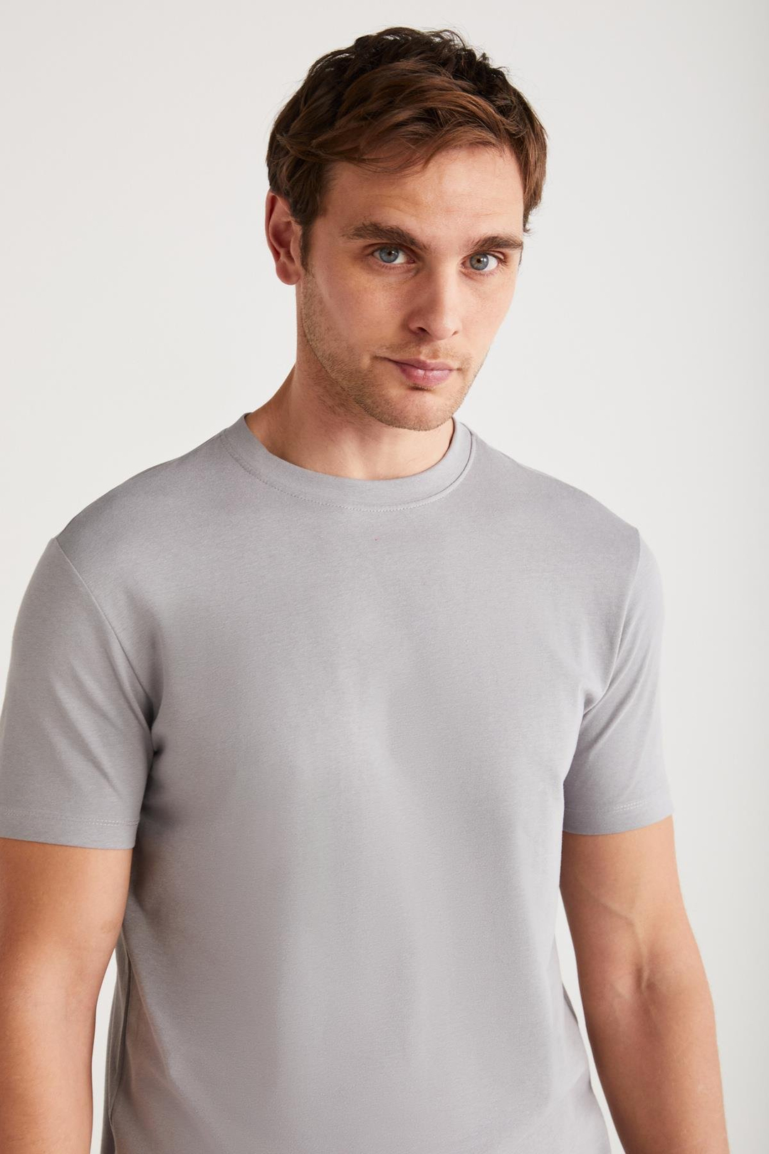 TIAGO  Slim Gri Tekli T-Shirt