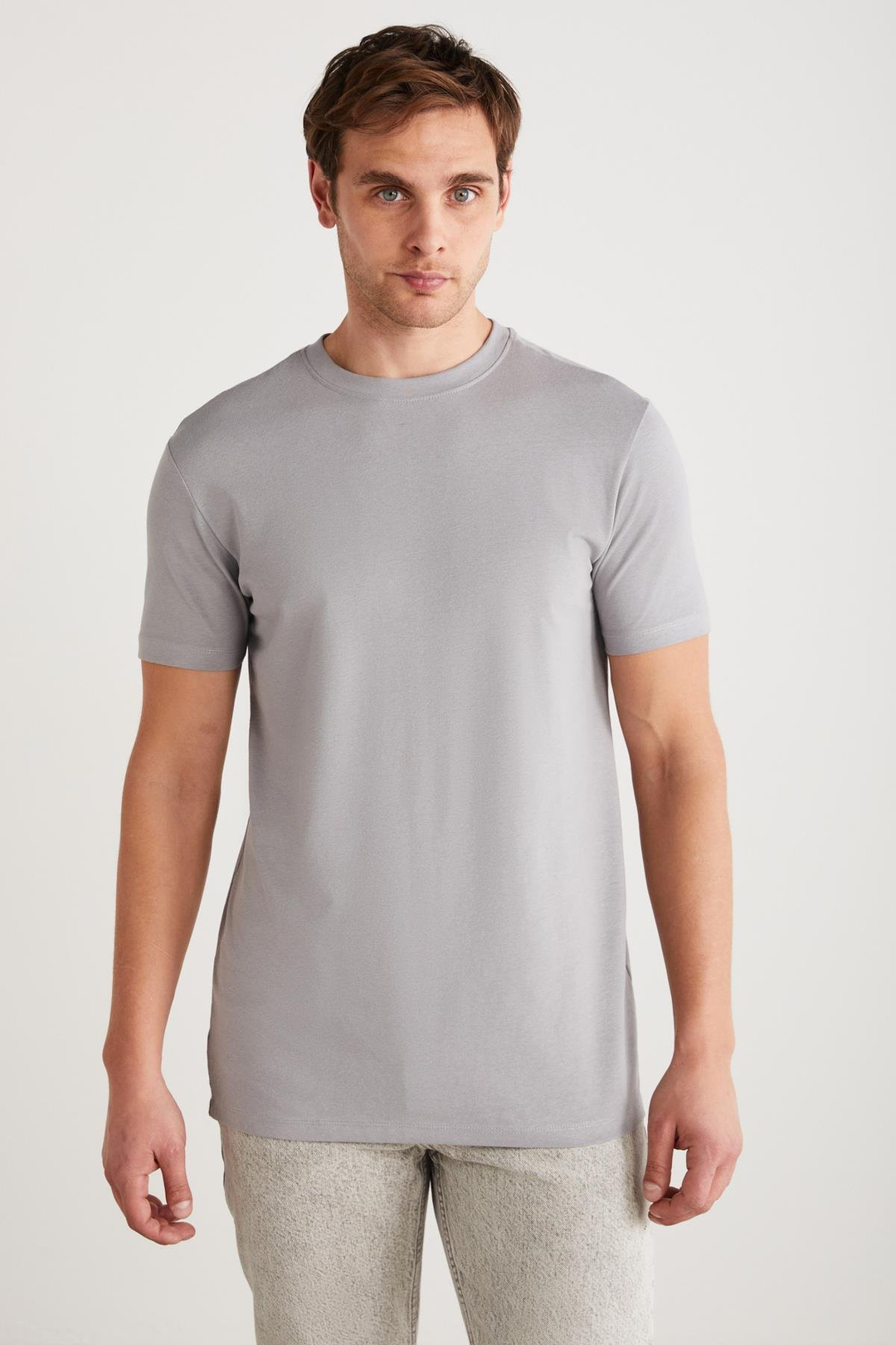 TIAGO  Slim Gri Tekli T-Shirt