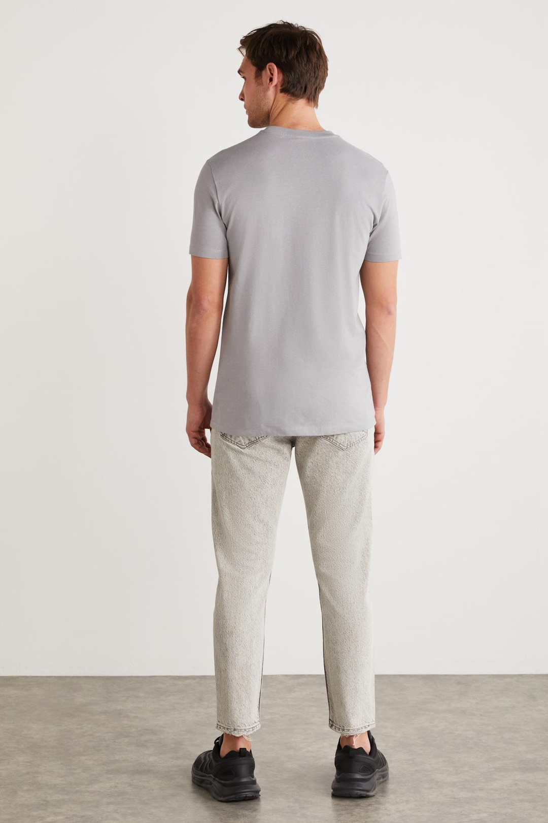 TIAGO  Slim Gri Tekli T-Shirt