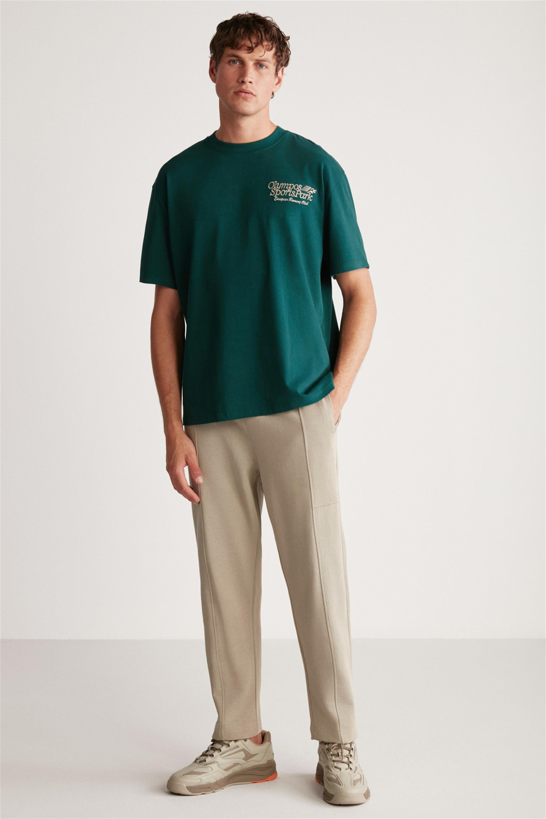 TIESTO Örme Oversize Yeşil Tekli T-Shirt