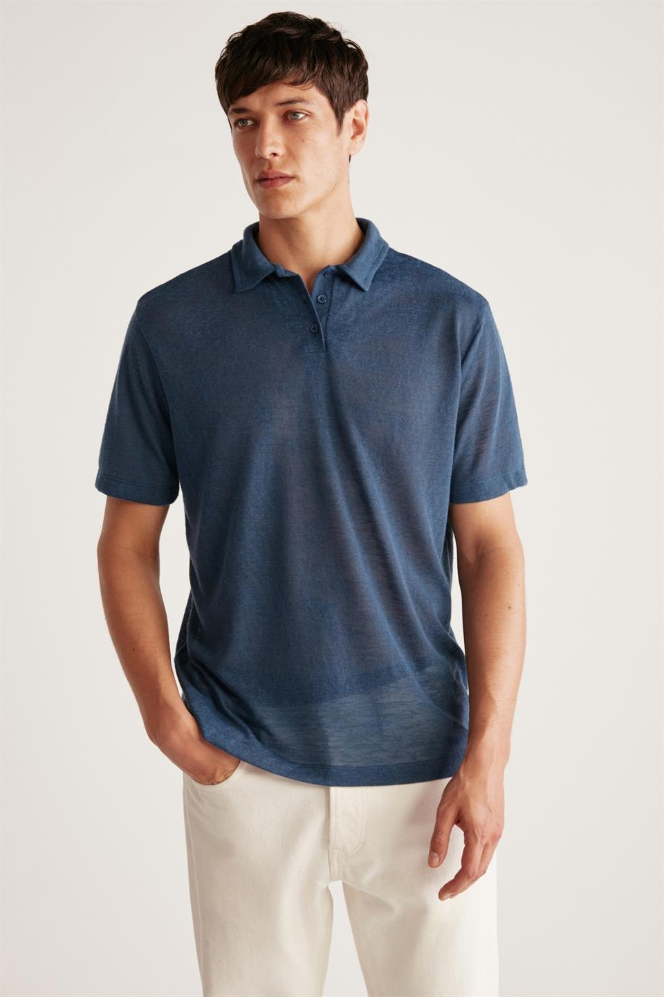 TOBY Örme Regular Lacivert Tekli Polo Yaka T-shirt