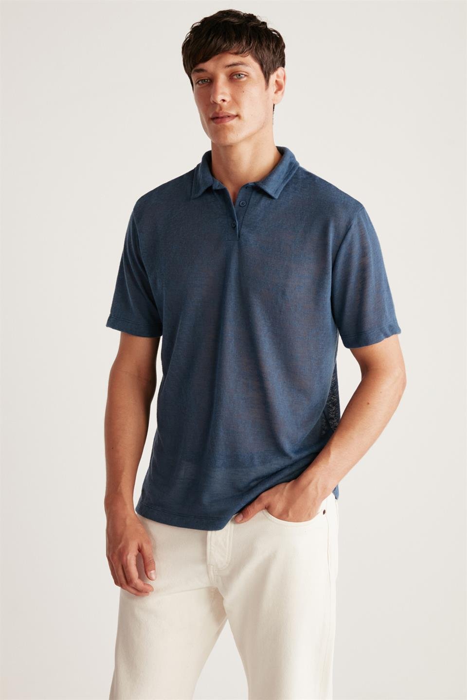 TOBY Örme Regular Lacivert Tekli Polo Yaka T-shirt