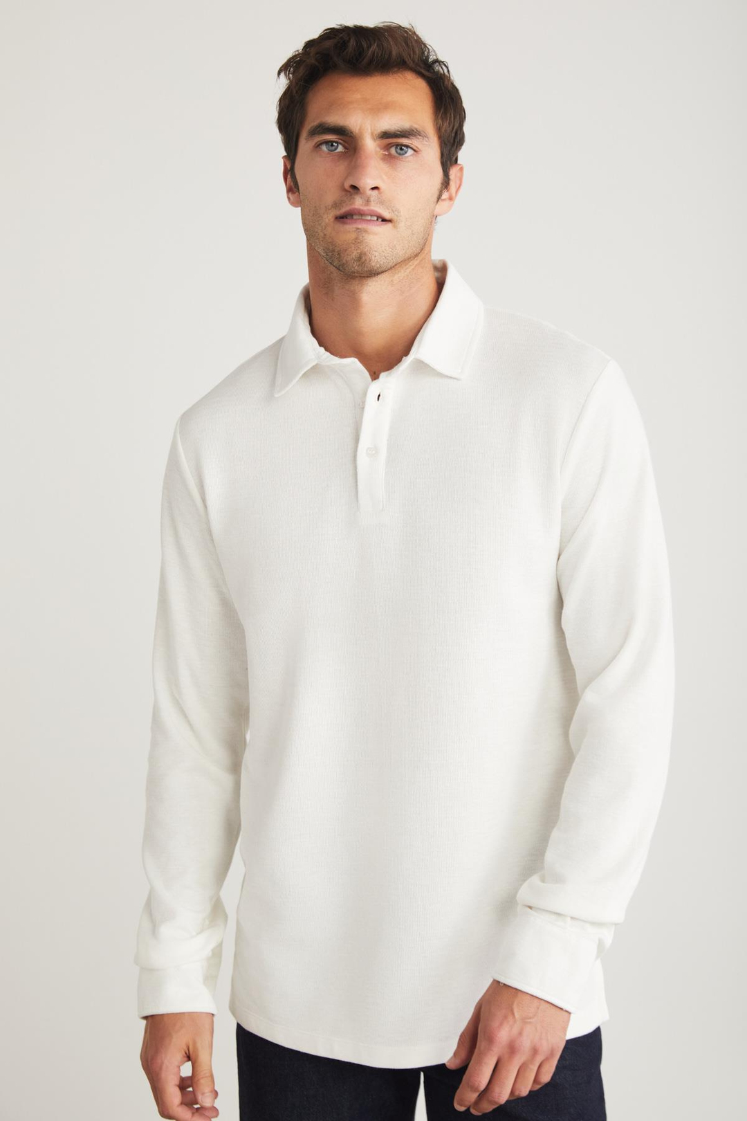 TREMONT Erkek %100 Organik Pamuklu Slim Fit Dokulu Kumaşlı Polo Yaka Uzun Kol Ekru Polo Yaka T-shirt