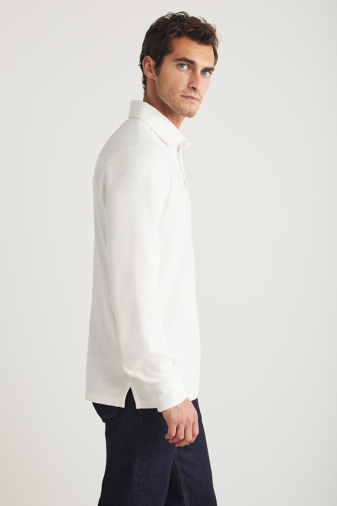 TREMONT Erkek %100 Organik Pamuklu Slim Fit Dokulu Kumaşlı Polo Yaka Uzun Kol Ekru Polo Yaka T-shirt