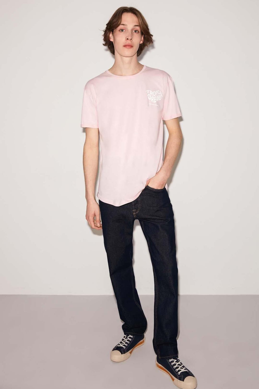 Tropıcal Örme Long Fit Pembe T-Shirt