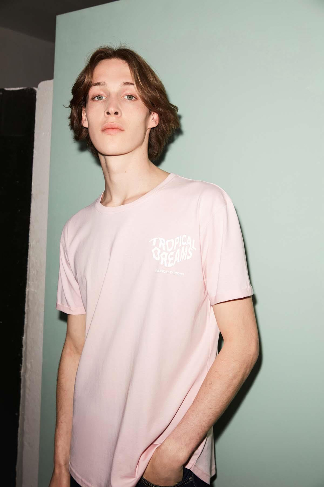 Tropıcal Örme Long Fit Pembe T-Shirt