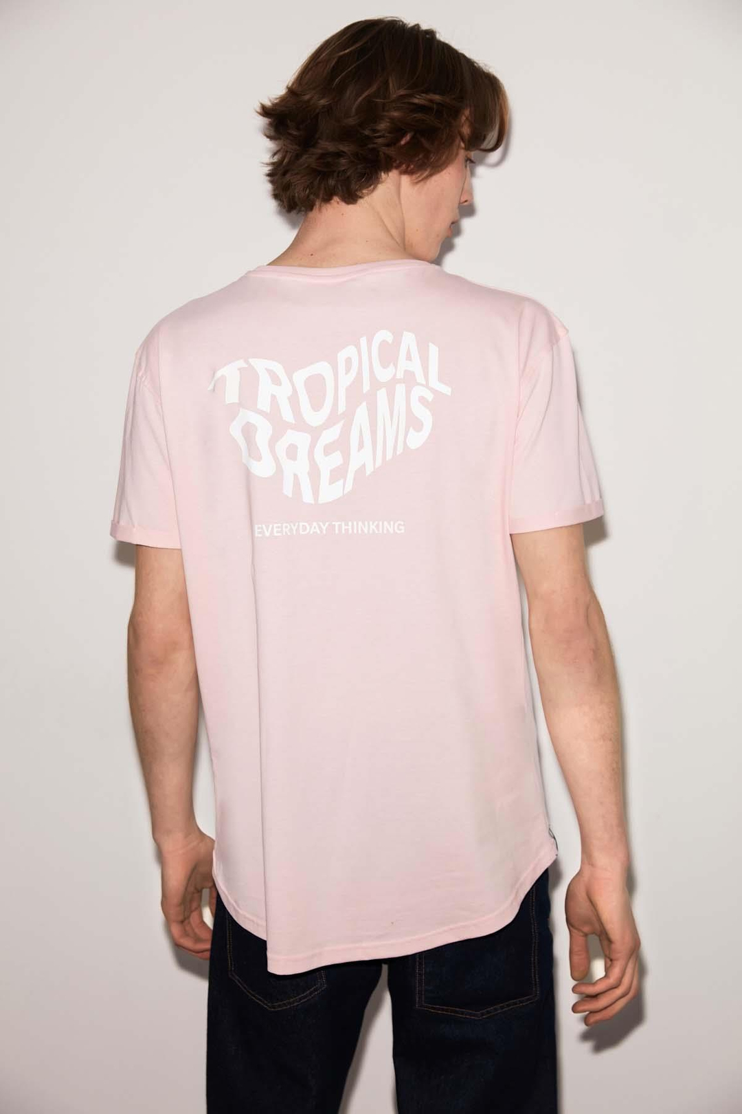 Tropıcal Örme Long Fit Pembe T-Shirt