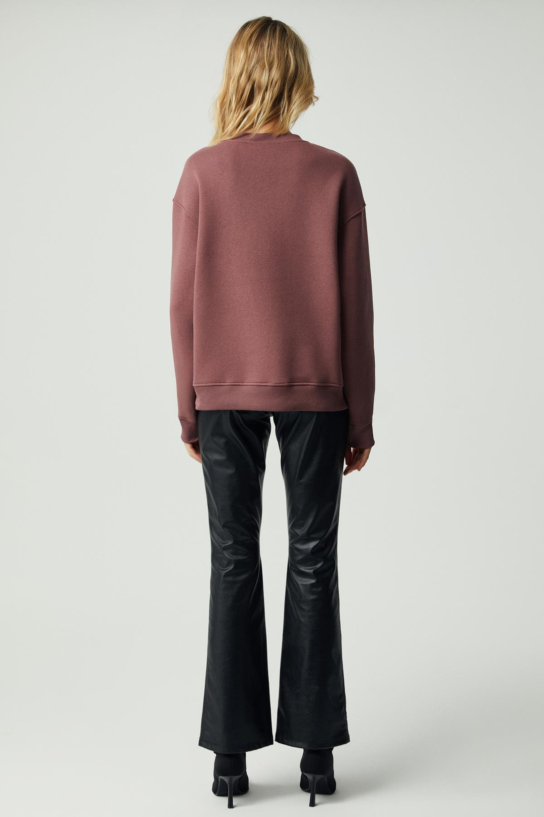 VANELTINA Kadın Organik Pamuklu Yumuşacık İçi Polarlı Yuvarlak yakalı Mürdüm Sweatshirt