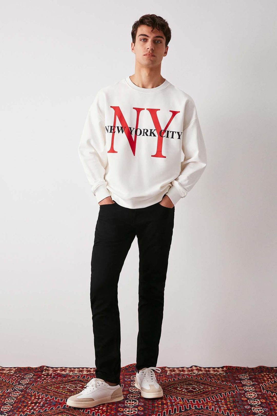 Varsıty Oversize Ekru Sweatshirt