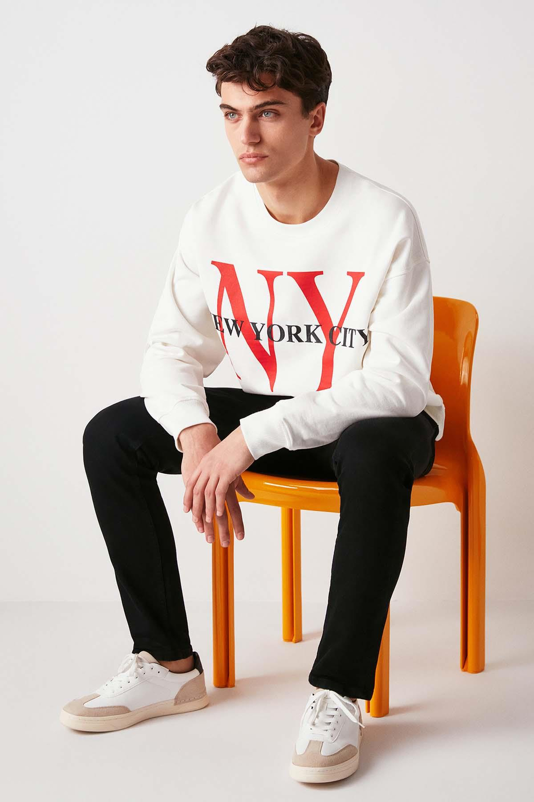 Varsıty Oversize Ekru Sweatshirt