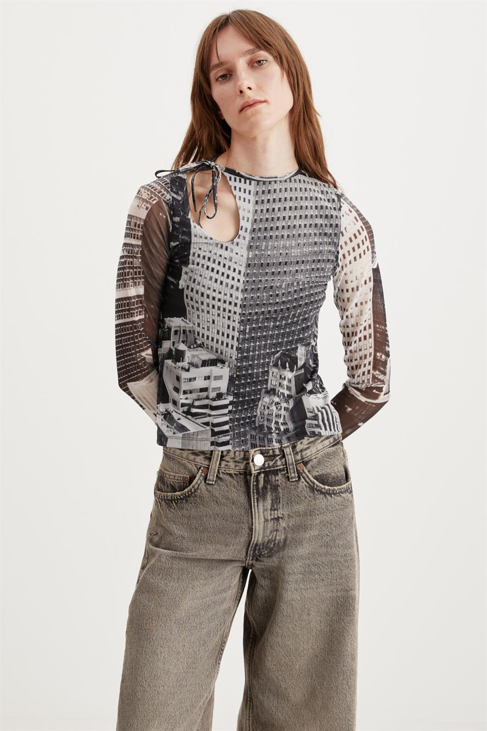 VENETİA  Slim Siyah - Antrasit Tekli Bluz