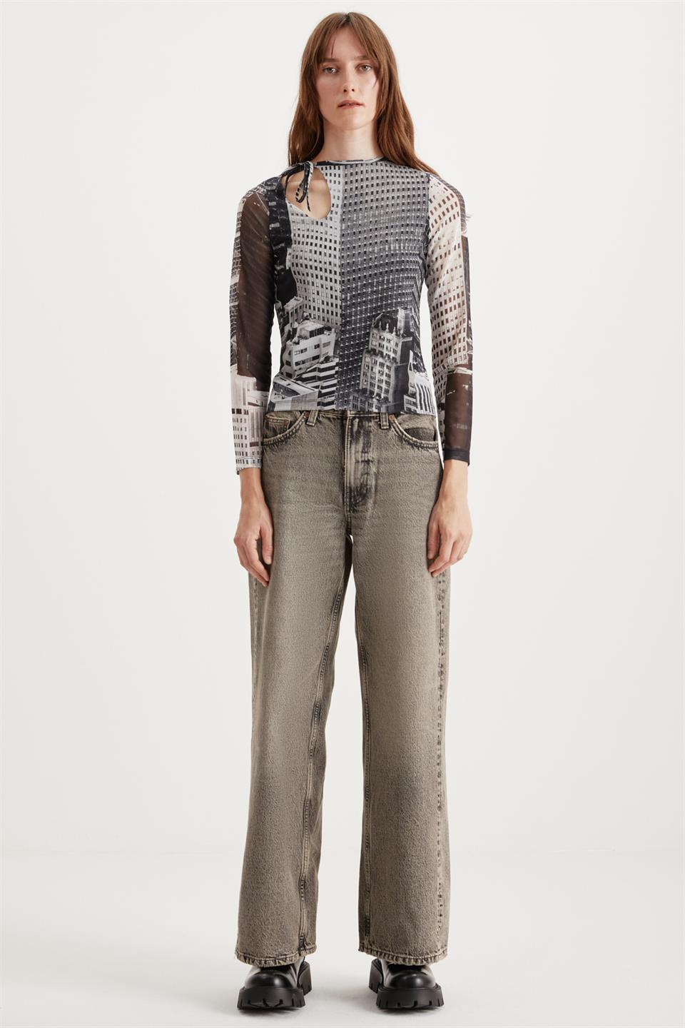 VENETİA  Slim Siyah - Antrasit Tekli Bluz