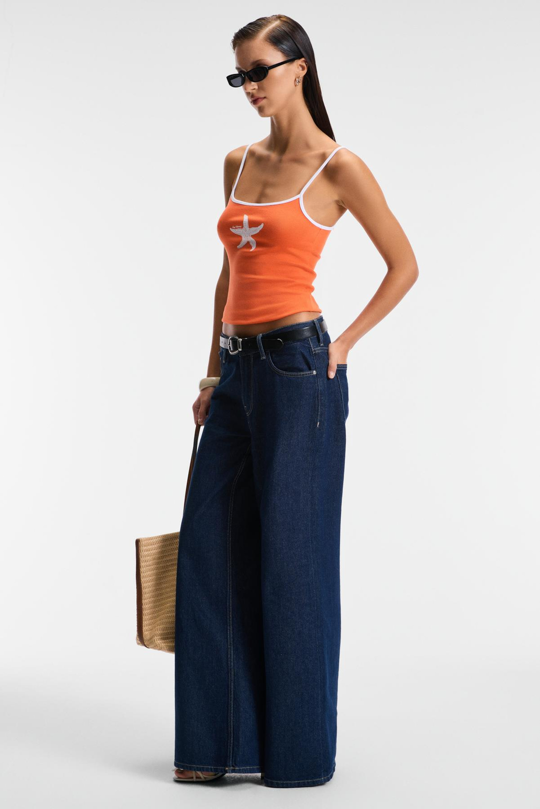 VENSORA Kadın Yumuşak Dokulu Baskılı Esnek Kumaş Kontrast Biyeli Askılı Yaka Turuncu Bluz