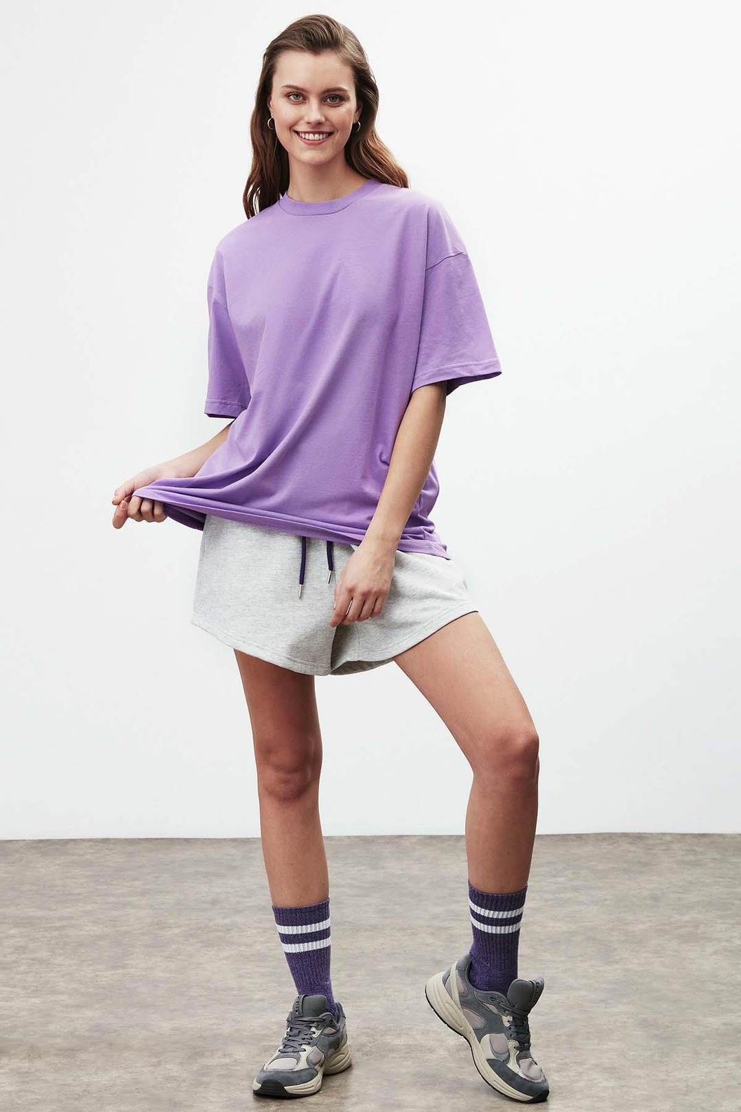 VERA Oversize Yuvarlak Yaka Mor T-Shirt