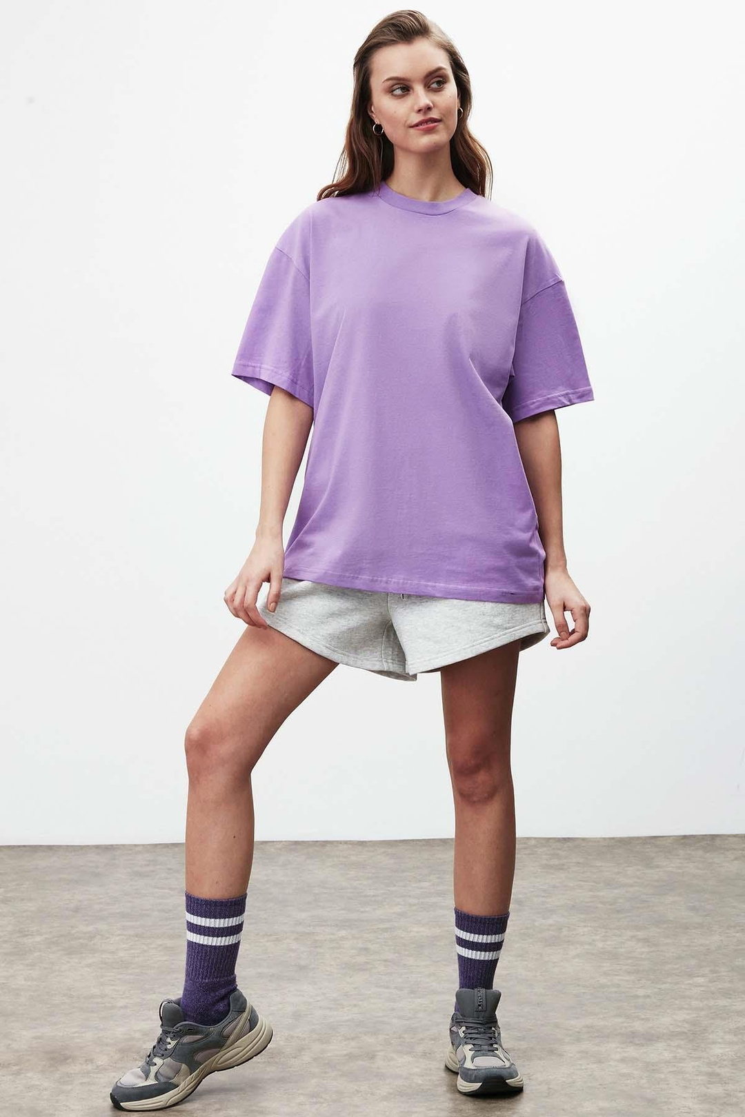 VERA Oversize Yuvarlak Yaka Mor T-Shirt
