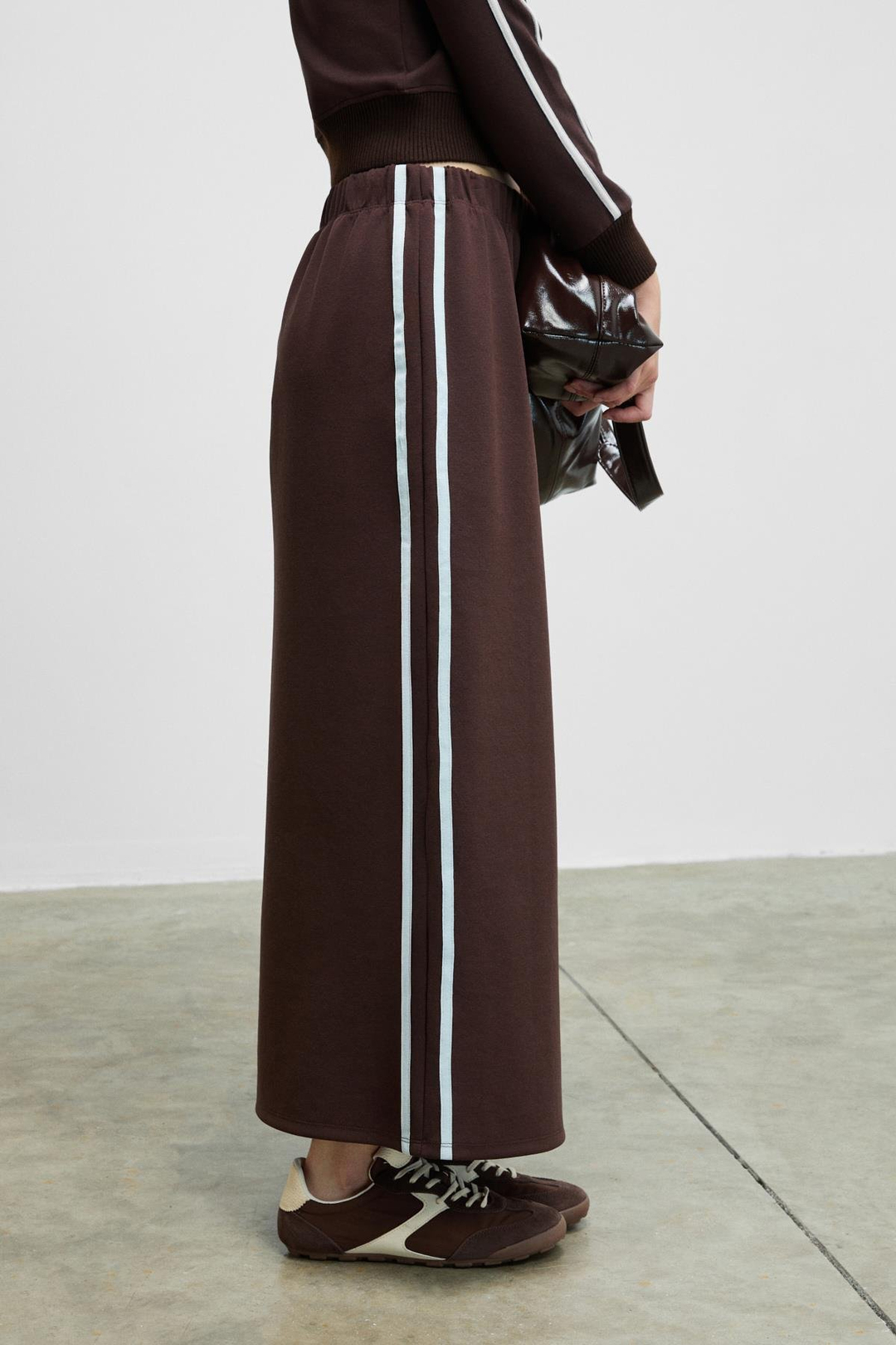 VERALIA Kadın Yanları Kontrast Renk Panelli Regular Fit Kahverengi Etek