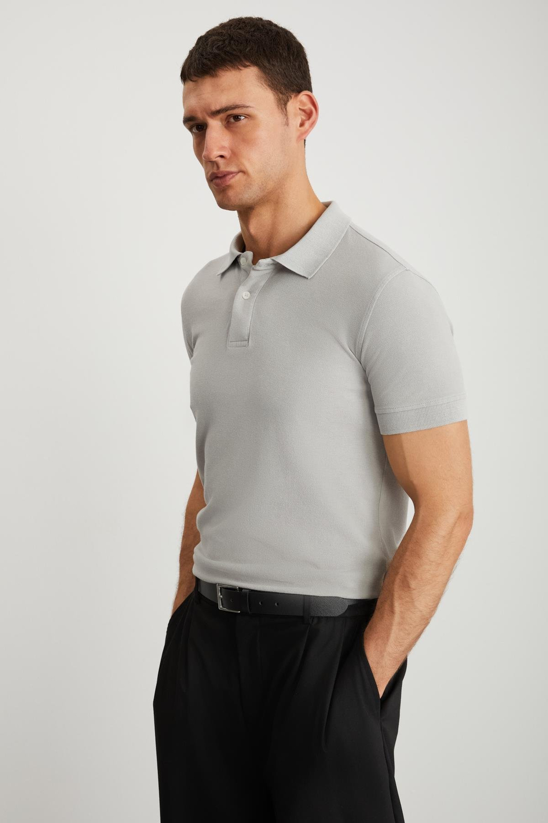 VERNON Erkek Soluk Efektli Gri Polo Yaka T-shirt