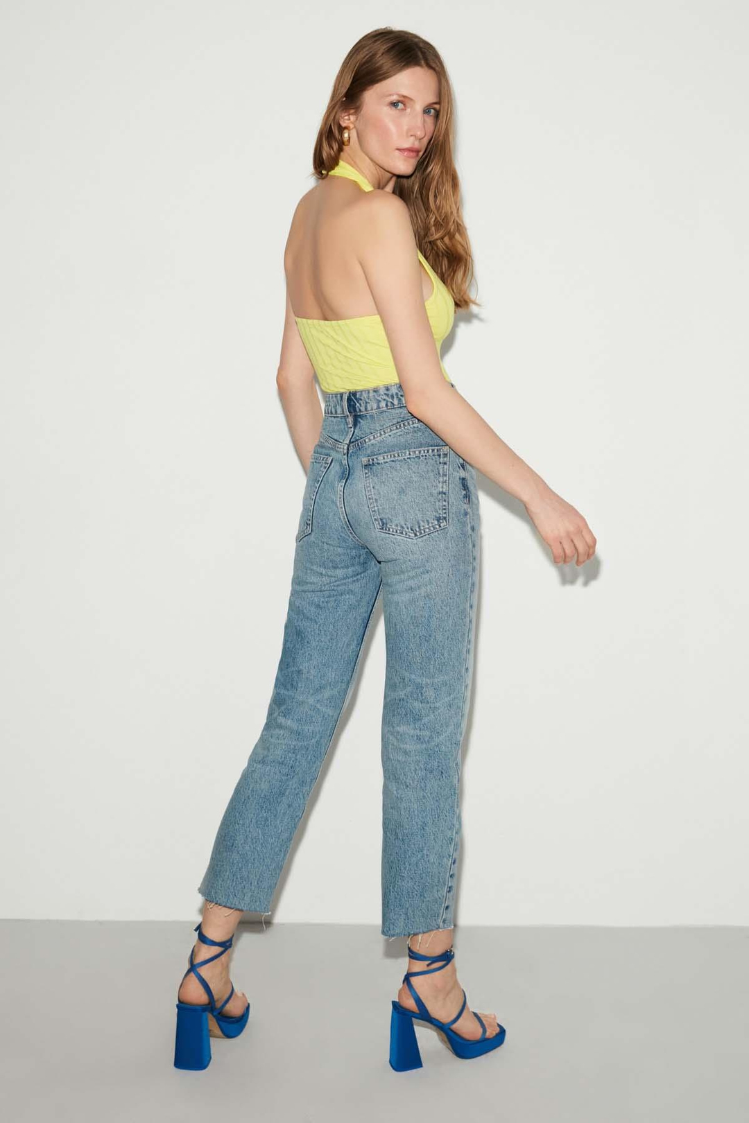 VERONICA Slim Fit Boyundan Bağlamalı Sarı Bluz