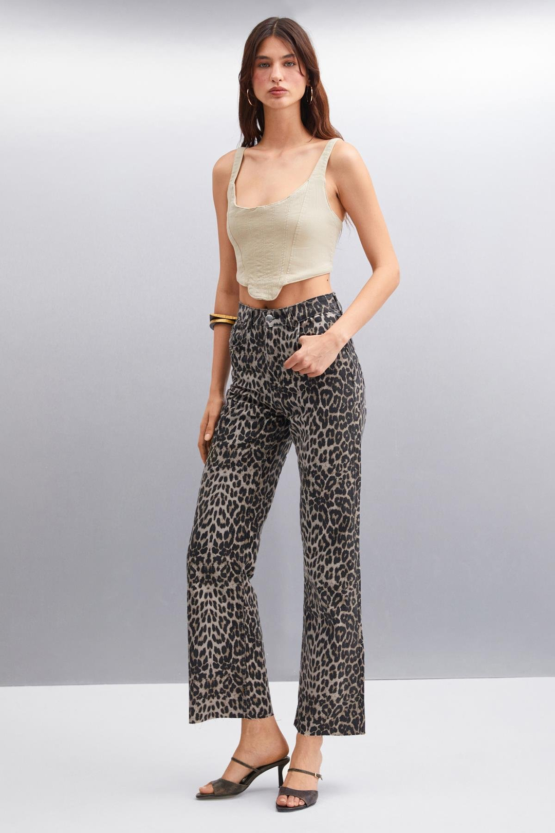 VILMA Kadın %100 Pamuk Leopar Desenli Jeans