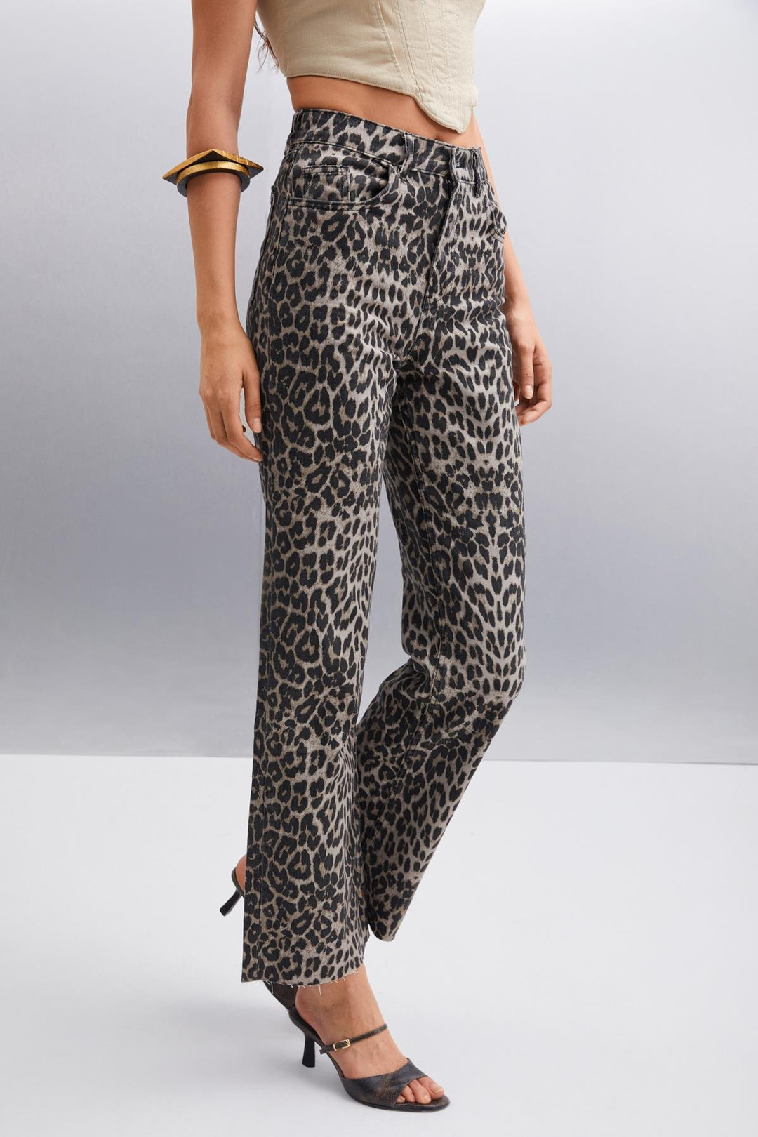 VILMA Kadın %100 Pamuk Leopar Desenli Jeans