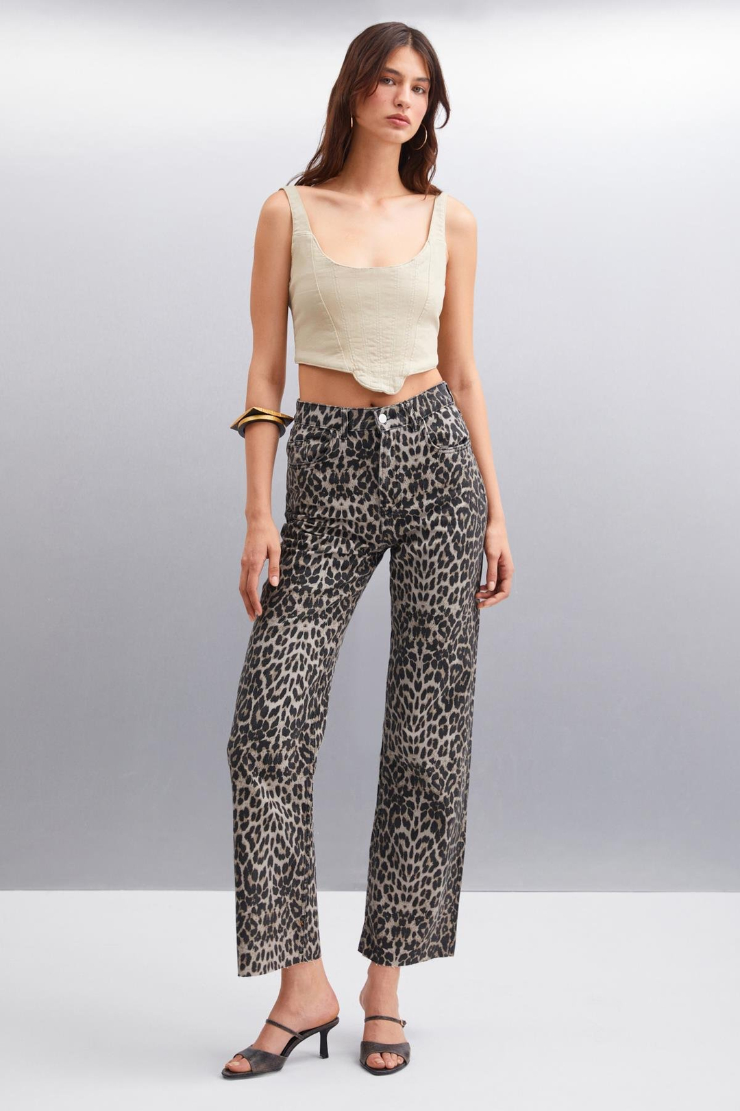 VILMA Kadın %100 Pamuk Leopar Desenli Jeans