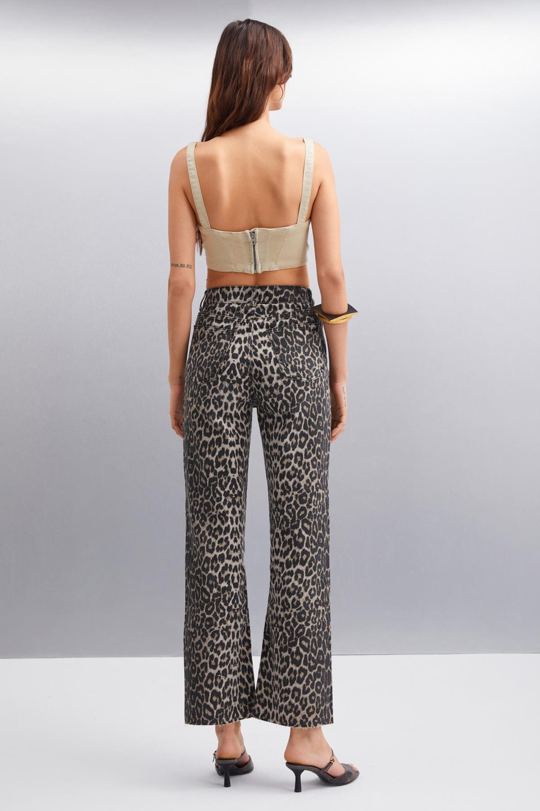 VILMA Kadın %100 Pamuk Leopar Desenli Jeans