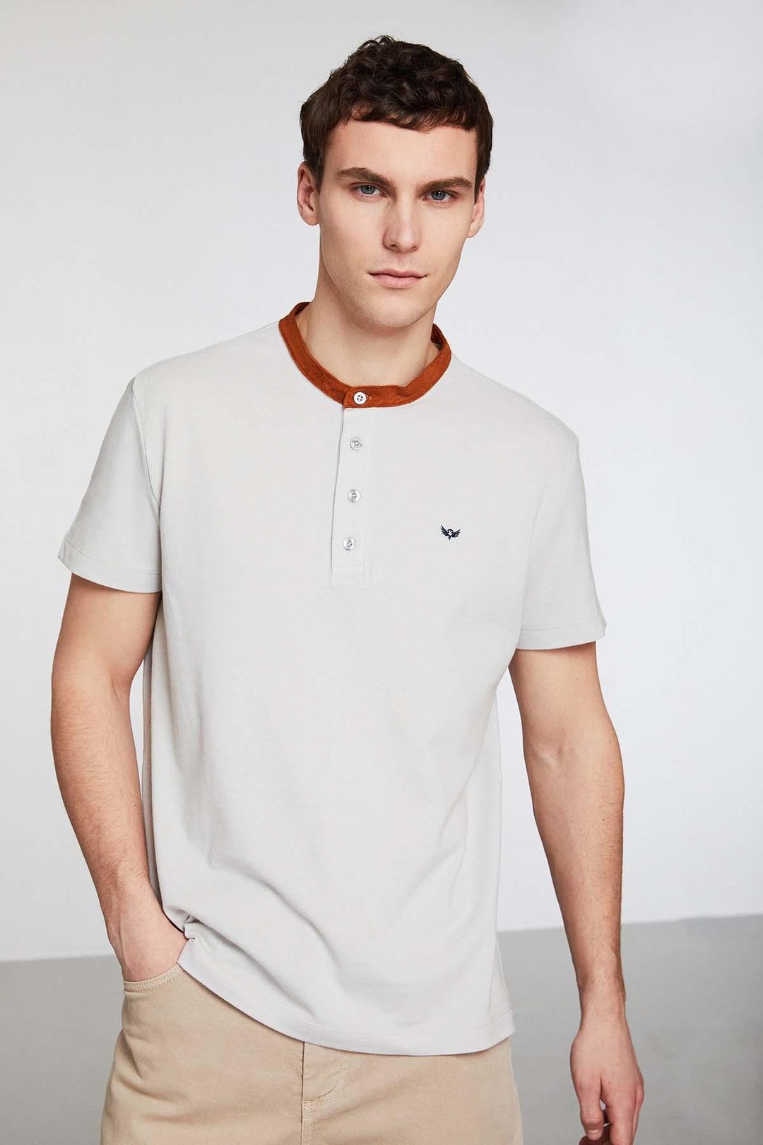 VINCENT Erkek Güderi Taş Rengi Polo Yaka T-shirt