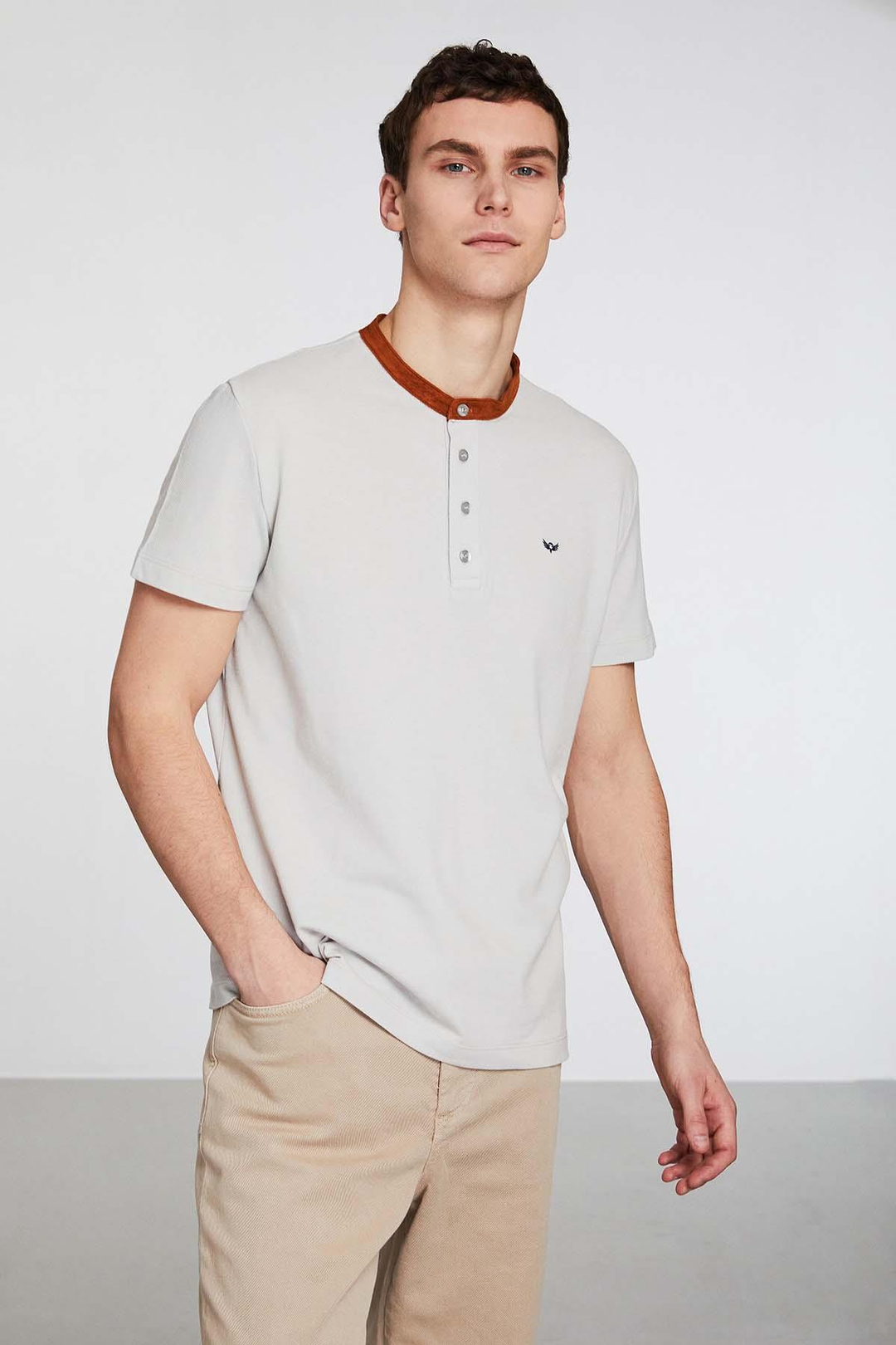 VINCENT Erkek Güderi Taş Rengi Polo Yaka T-shirt