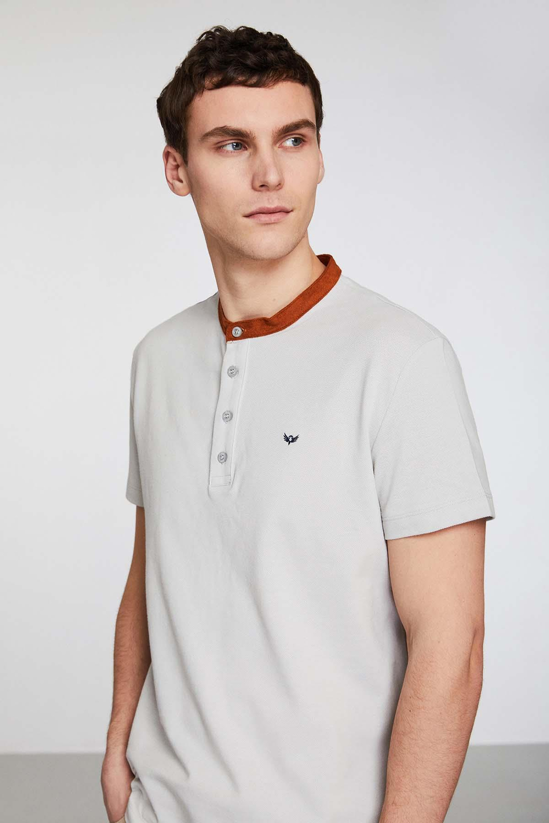 VINCENT Erkek Güderi Taş Rengi Polo Yaka T-shirt