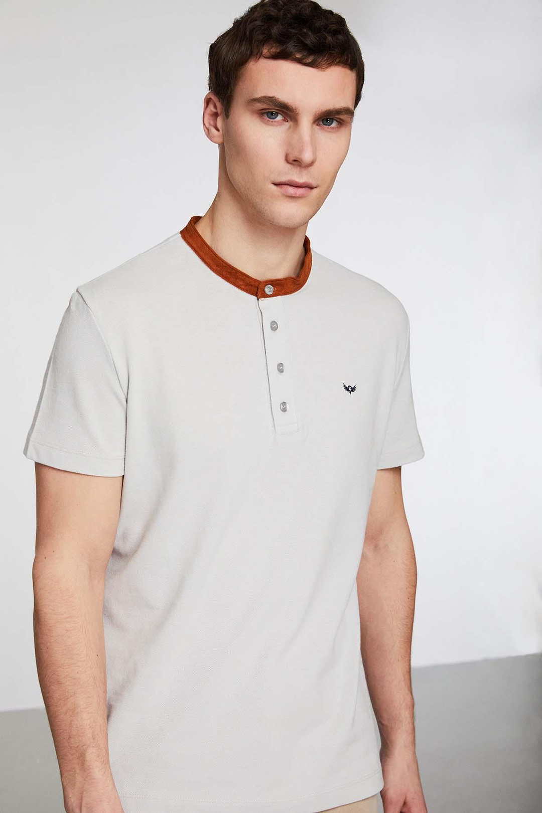 VINCENT Erkek Güderi Taş Rengi Polo Yaka T-shirt