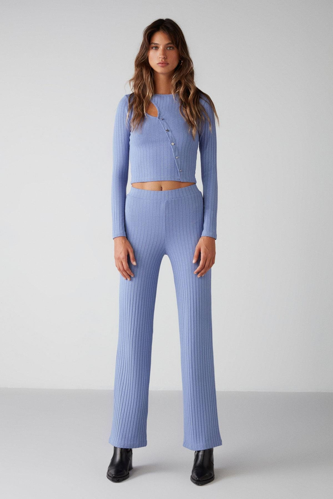VIOLETA Asimetrik Slim Fit Mavi  Bluz