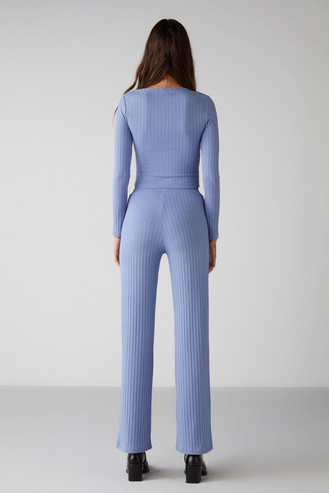 VIOLETA Asimetrik Slim Fit Mavi  Bluz