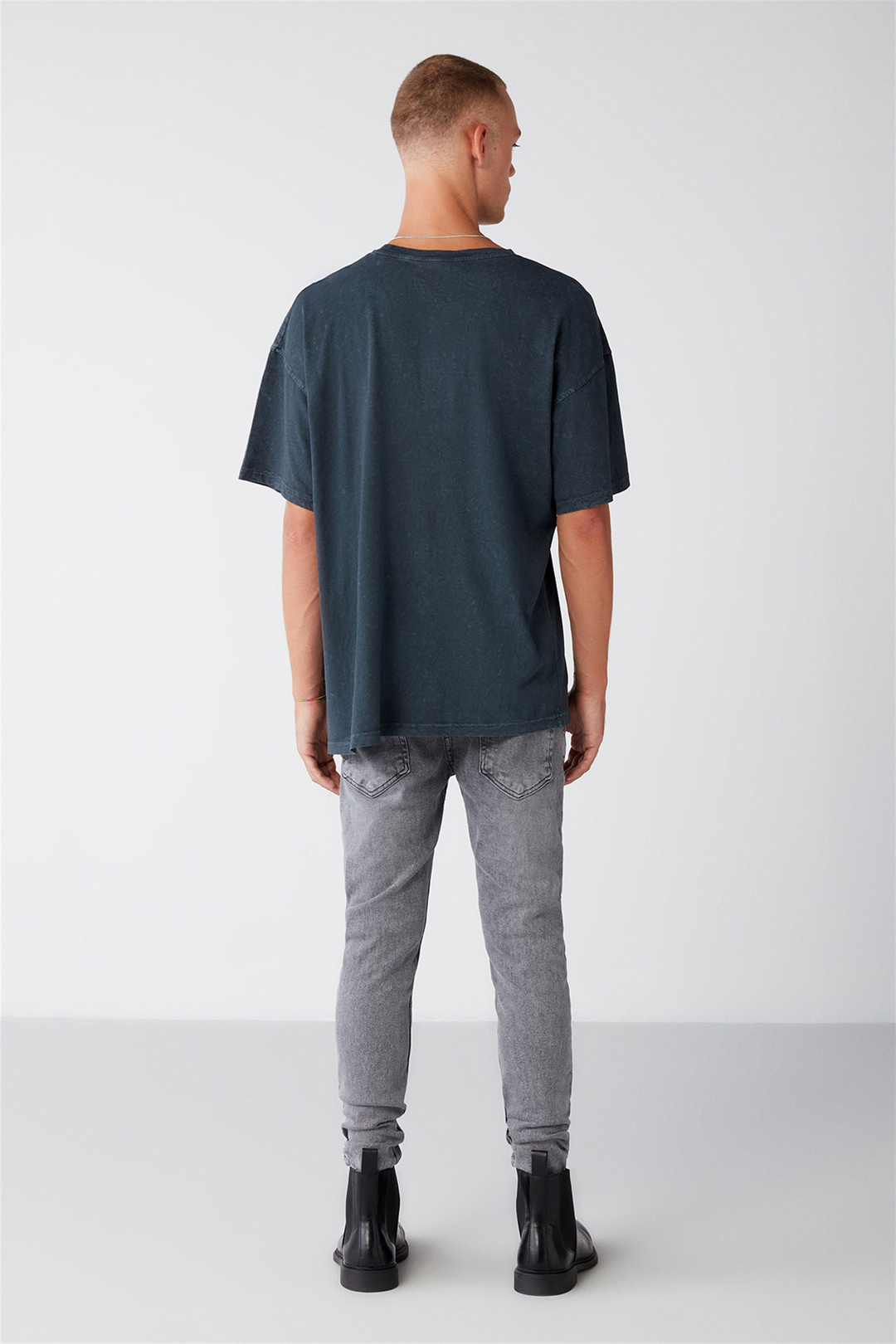 WASHED Örme Oversize Gri  T-Shirt