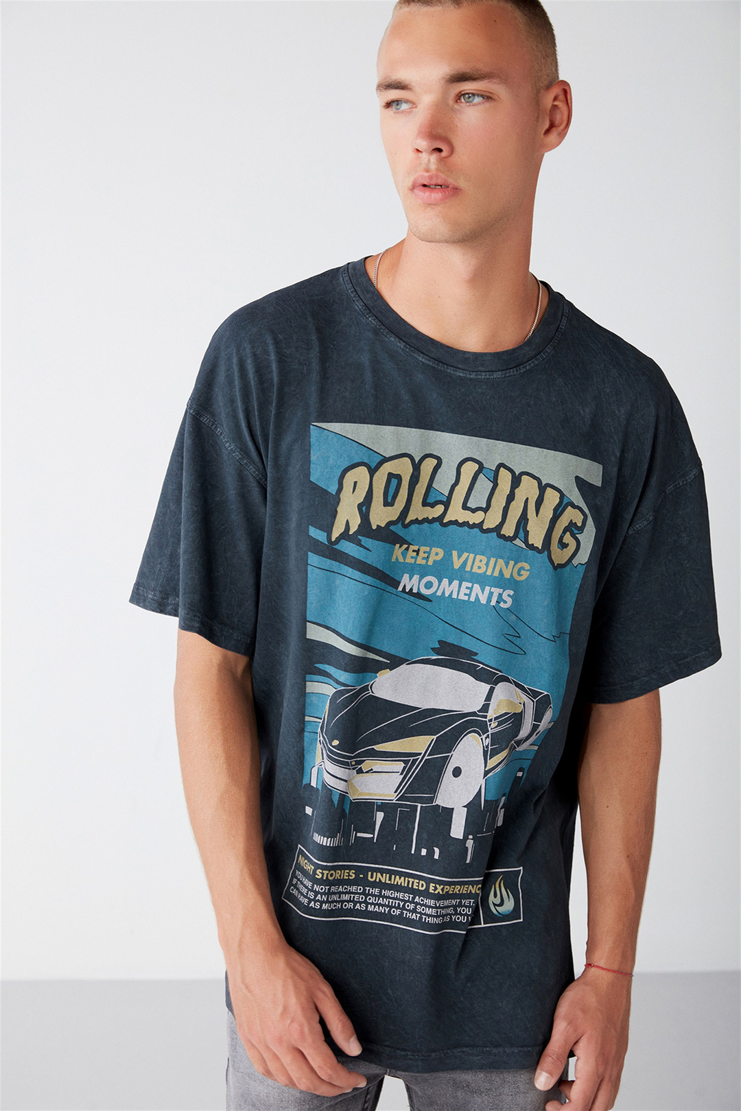 WASHED Örme Oversize Gri  T-Shirt
