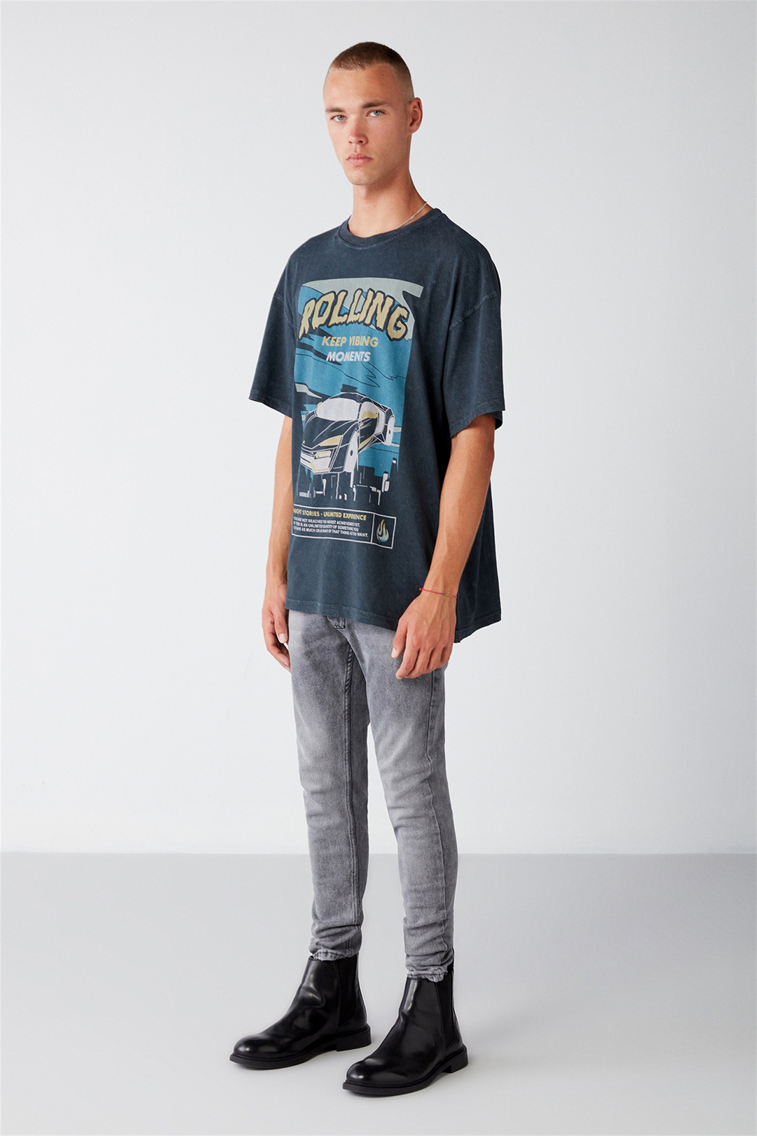 WASHED Örme Oversize Gri  T-Shirt
