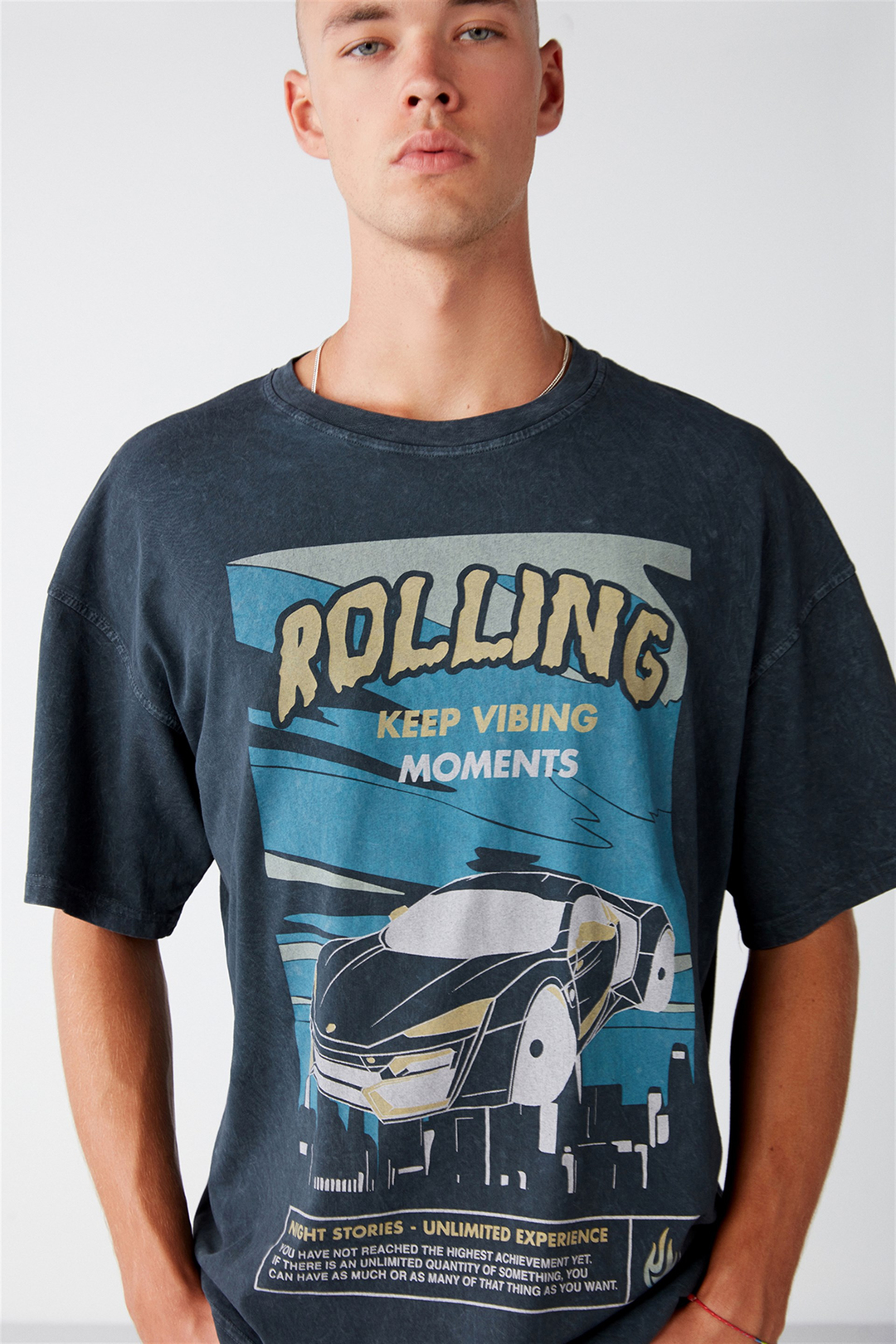 WASHED Örme Oversize Gri  T-Shirt