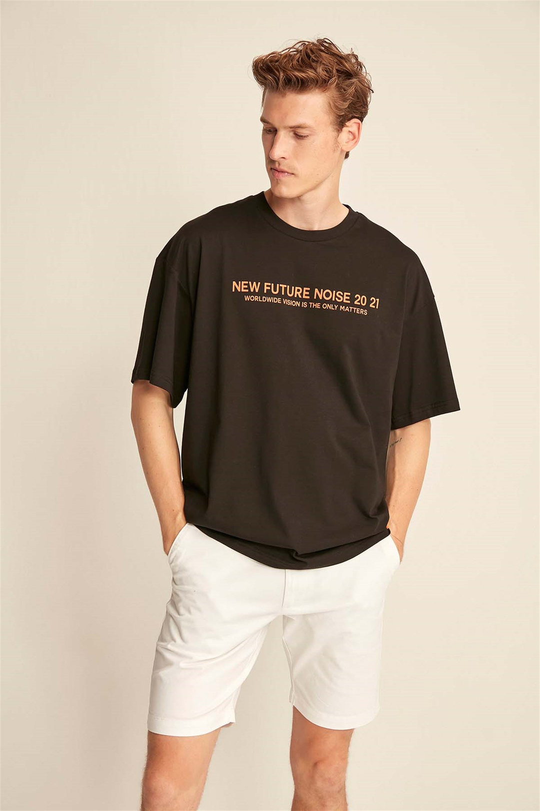 WESLEY Örme Oversize Siyah  T-Shirt